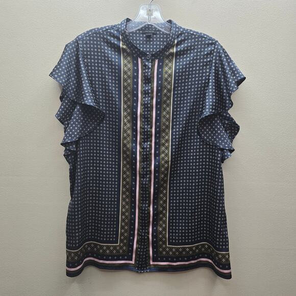 Ann Taylor Floral Flutter Sleeves Button Up Blouse Top Multicolor Size Medium - Picture 1 of 7